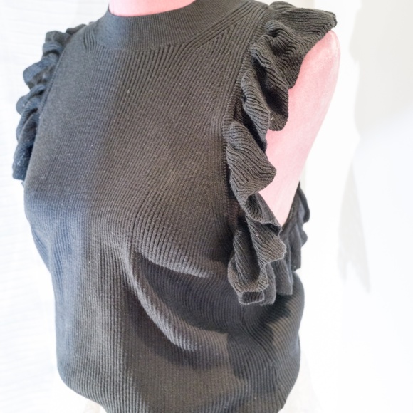 Black Top with floral sleeve - Picture 2 of 4